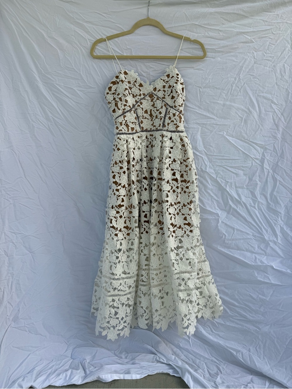 Self Portrait Azaelea White Lace Spaghetti-Strap Midi Dress